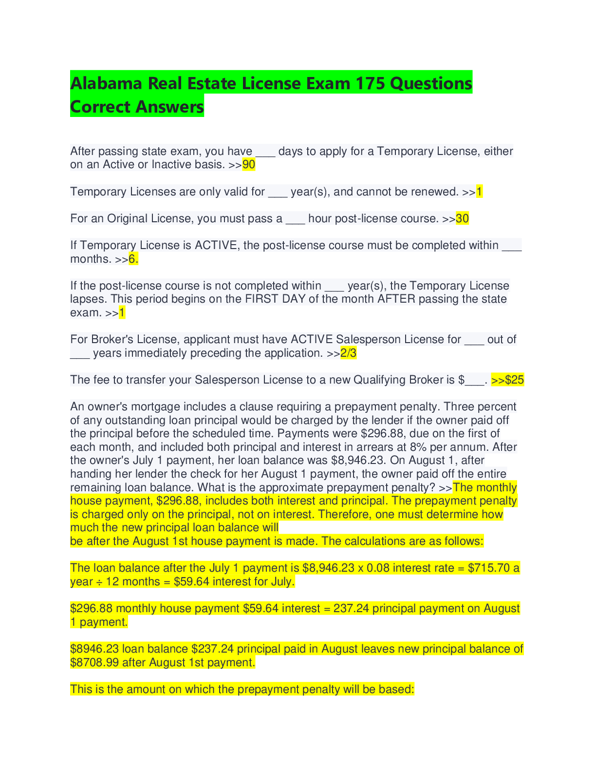 California Real Estate Exam Prep Questions with answers, 100 rated A+